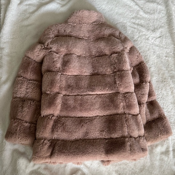 Light pink Via Spiga Faux Fur Jacket Reversible Coat with Stand Collar medium - Picture 6 of 8